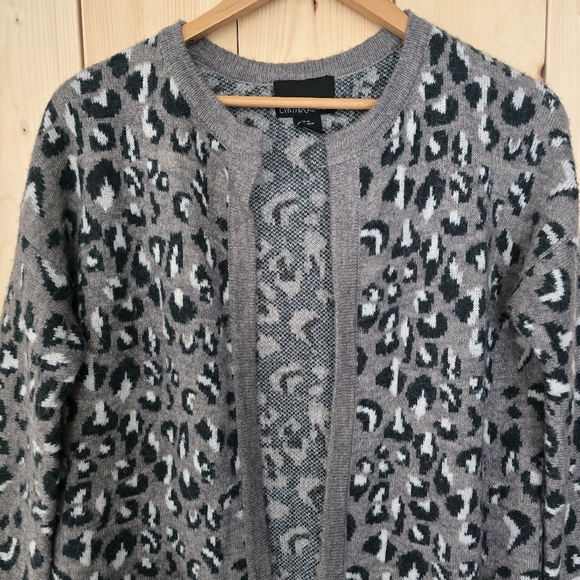 Cynthia Rowley Animal Print Leopard Print Open Front Grey Cardigan Womens Medium - Picture 2 of 10
